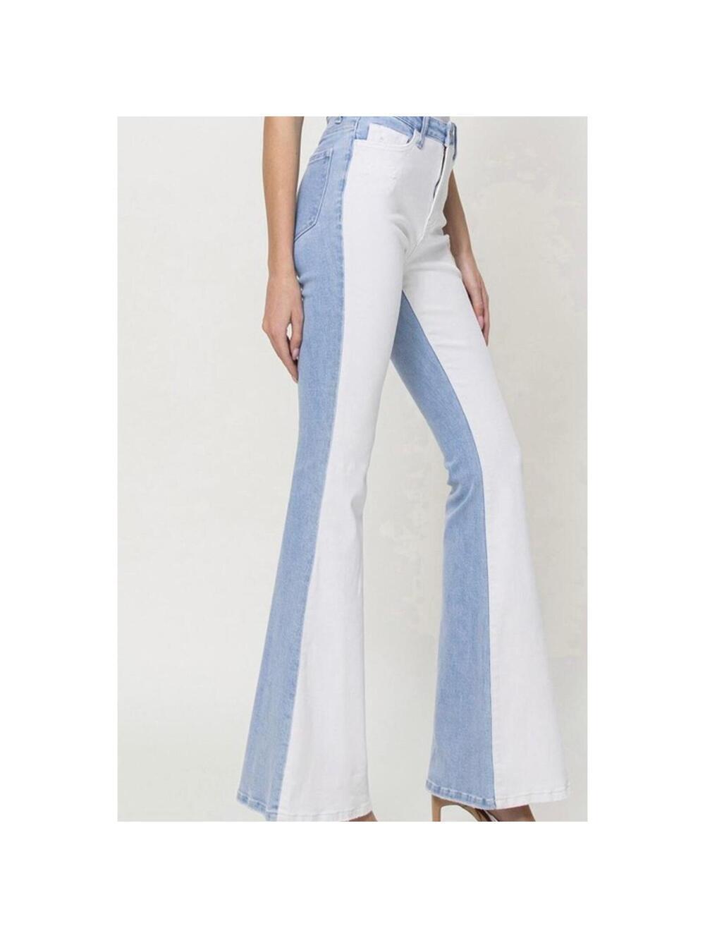 VERVET DAZZLING HIRSIE COLOR BLOCK FLARE white & blue denim jeans bootcut